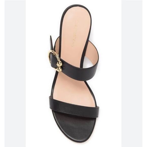 STUART WEITZMAN BELINDA BLOCK LEATHER STRAP SLIDE SANDAL MULE BLACK SIZE 7.5 - Picture 3 of 12